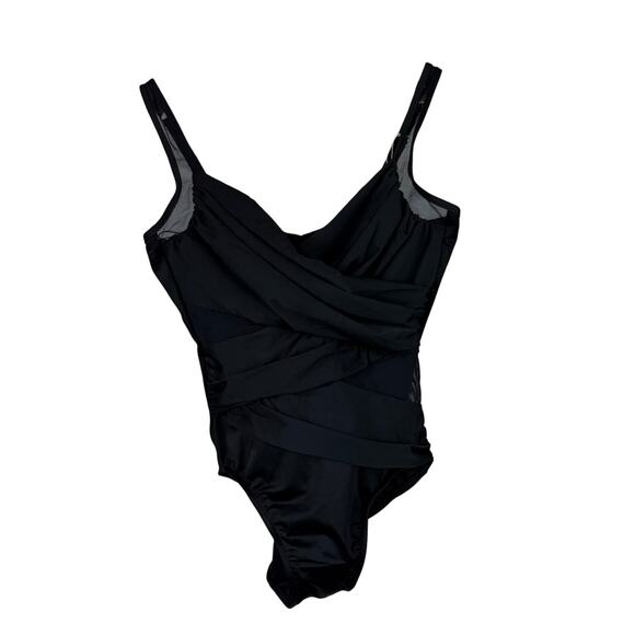 Miraclesuit NWT Solid Black Net Work Madero Underwire One Piece Swimsuit Size 14 - Picture 2 of 13